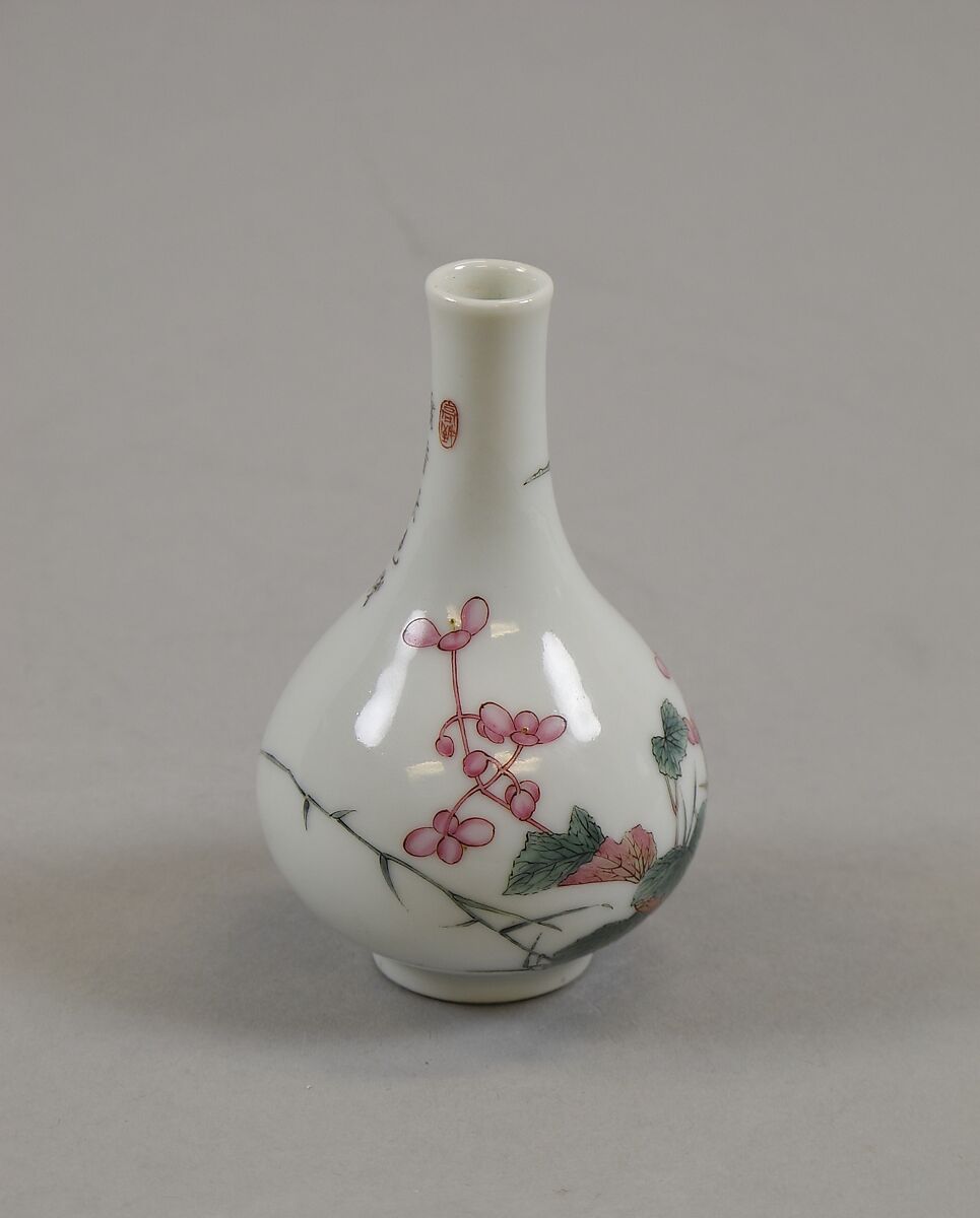 Miniature Vase, Porcelain with polychrome enamels (in imitation of the so-called gu yue xuan type), China
