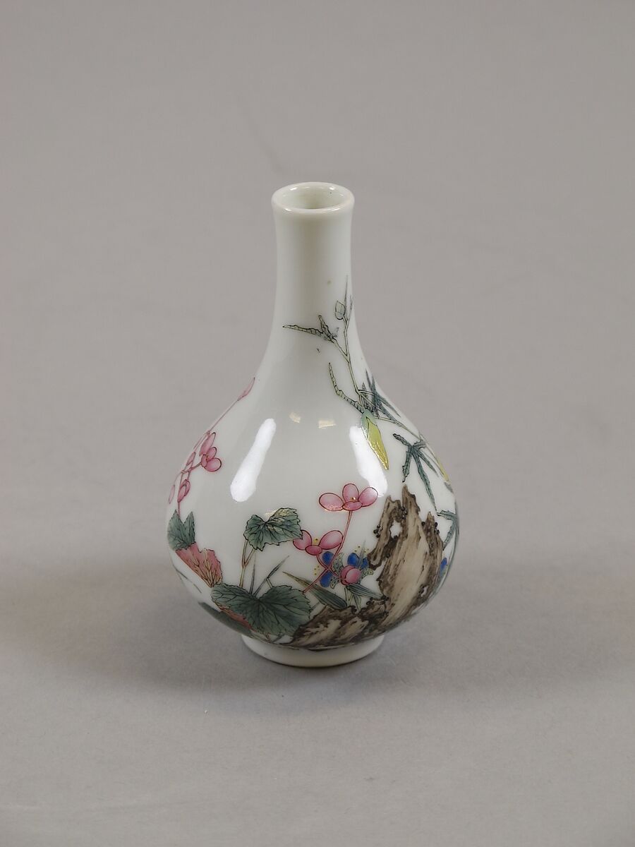 Miniature Vase, Porcelain with polychrome enamels (in imitation of the so-called gu yue xuan type), China