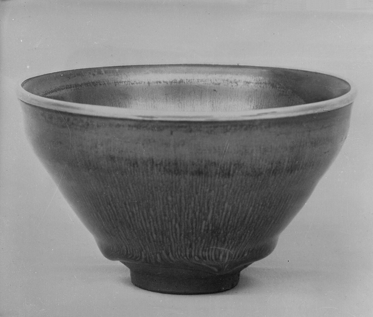 Bowl, Dark reddish ware with black glaze and gold band on mouth rim, China 