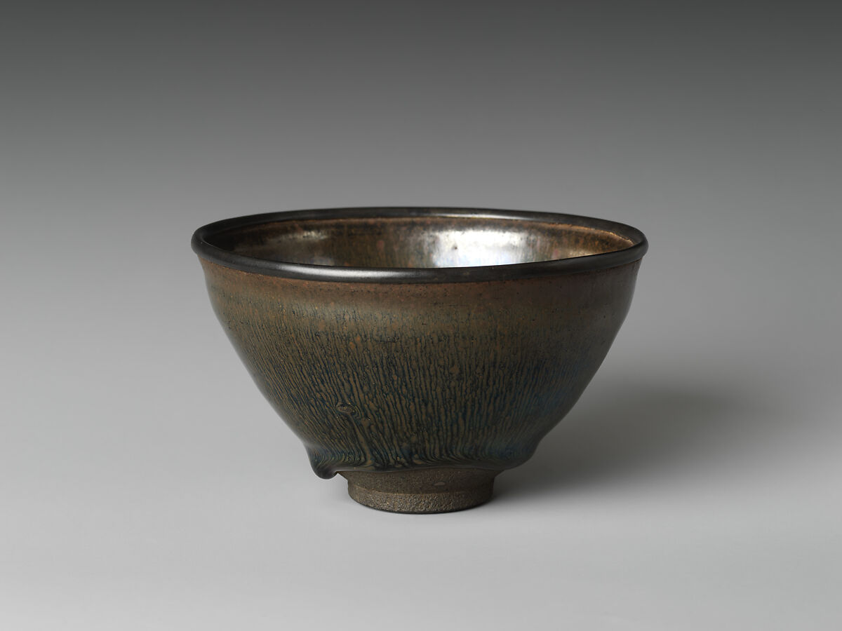 Tenmoku Tea Bowl with Hare’s-Fur Glaze, Stoneware with copper-oxide glaze (Jian ware), China 