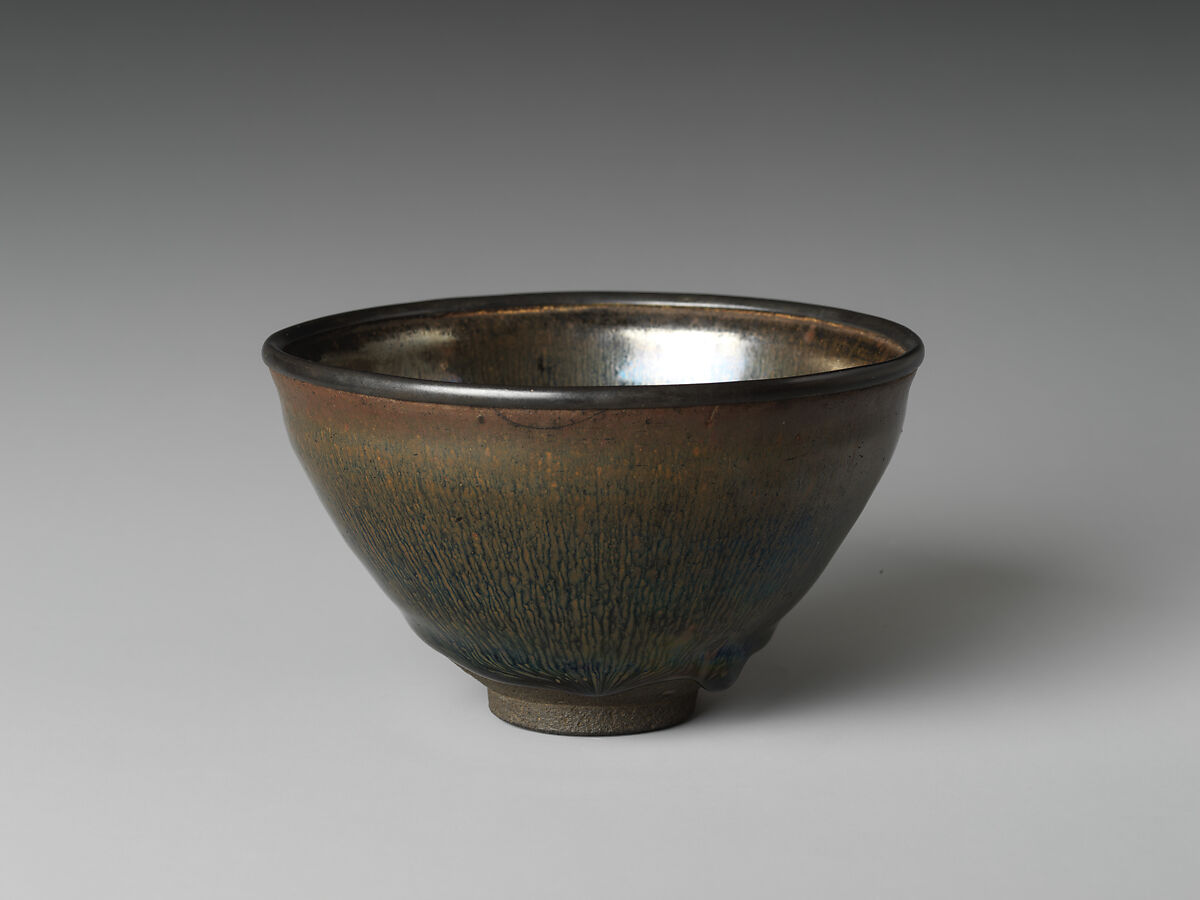Tenmoku Tea Bowl with Hare’s-Fur Glaze, Stoneware with copper-oxide glaze (Jian ware), China