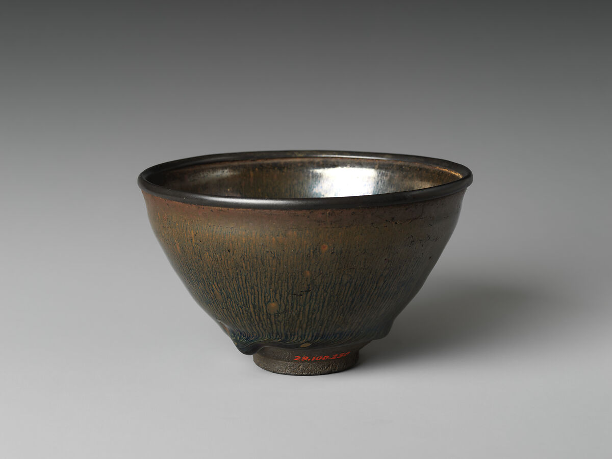 Tenmoku Tea Bowl with Hare’s-Fur Glaze, Stoneware with copper-oxide glaze (Jian ware), China