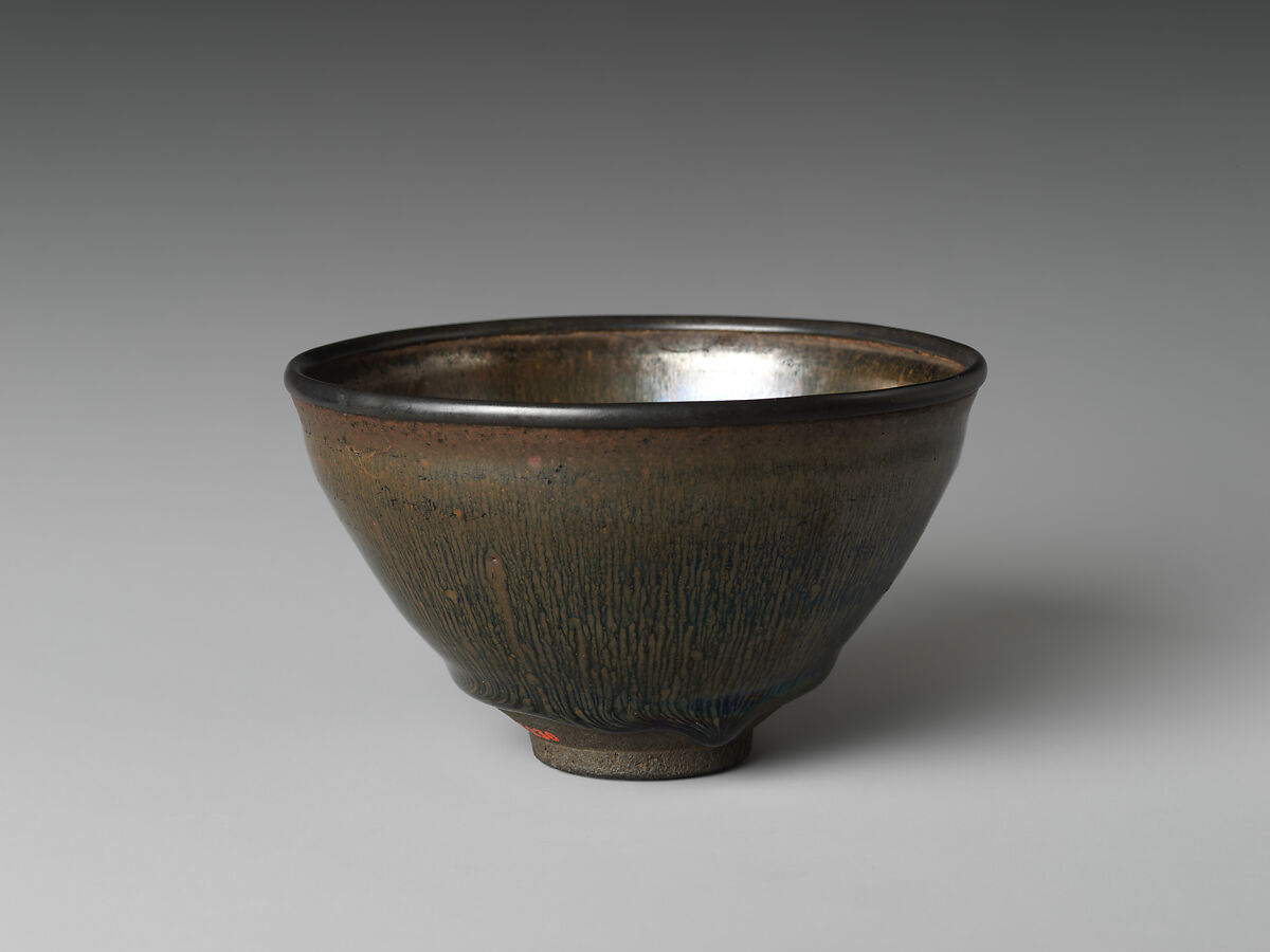 Tenmoku Tea Bowl with Hare’s-Fur Glaze, Stoneware with copper-oxide glaze (Jian ware), China