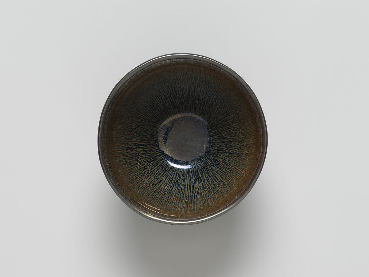 Tenmoku Tea Bowl with Hare’s-Fur Glaze, Stoneware with copper-oxide glaze (Jian ware), China