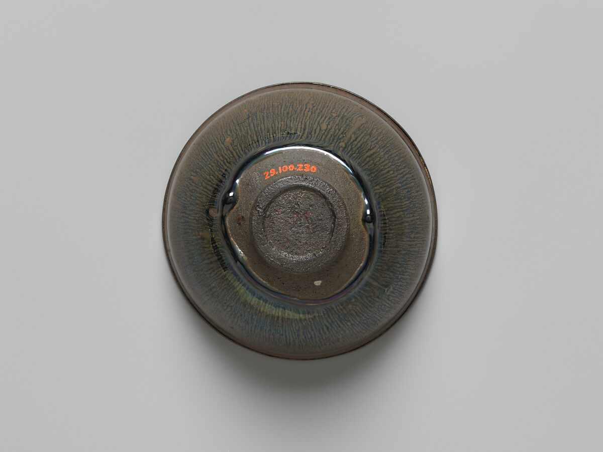 Tenmoku Tea Bowl with Hare’s-Fur Glaze, Stoneware with copper-oxide glaze (Jian ware), China