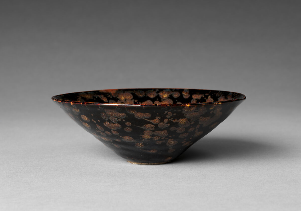 Tea Bowl with “Tortoiseshell” Design, Stoneware with iron glaze splashed with wood-ash solution (Jizhou ware), China