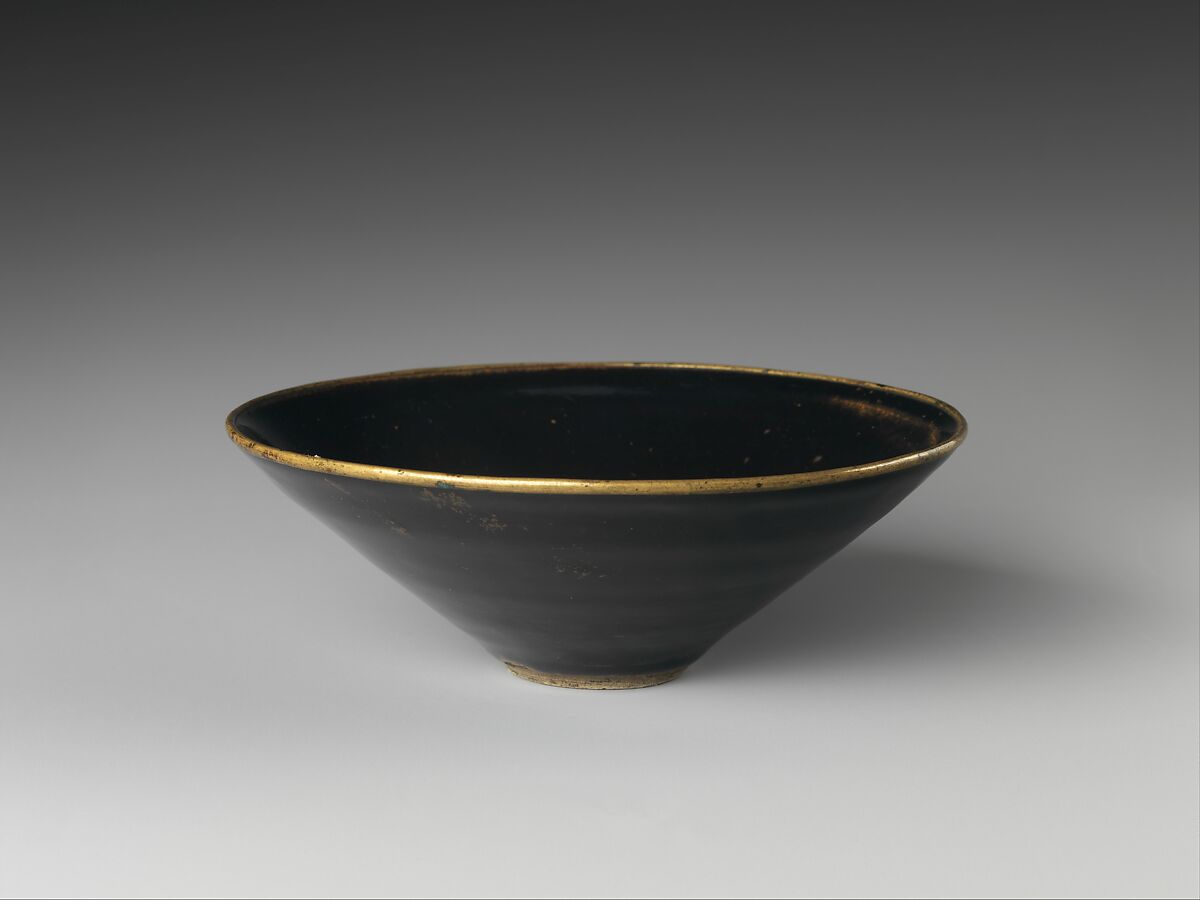 Tea Bowl with Leaf Decoration, Stoneware with black and brown glaze and pigment (Jizhou ware), China