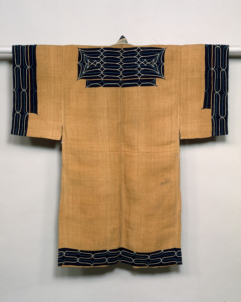 Ainu costume, Elm-bark fiber with appliqué of indigo-dyed tabby (atsushi), Japan 