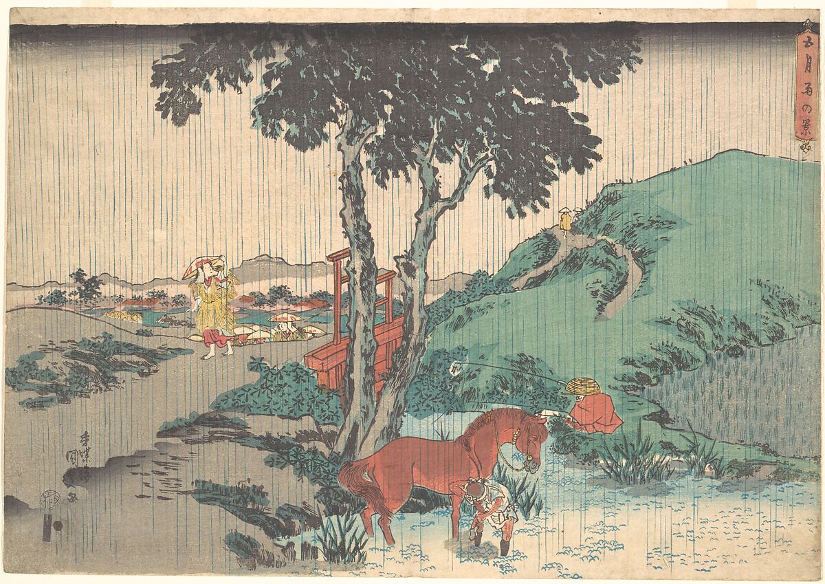 Rain of the Fifth Month (Samidare), Utagawa Kunisada (Japanese, 1786–1864), Woodblock print; ink and color on paper, Japan 