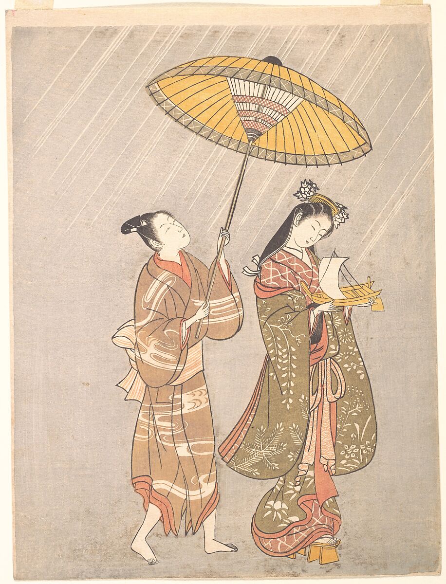 Komachi Praying for Rain, Attributed to Torii Kiyomitsu (Japanese, 1735–1785), Woodblock print; ink and color on paper, Japan 