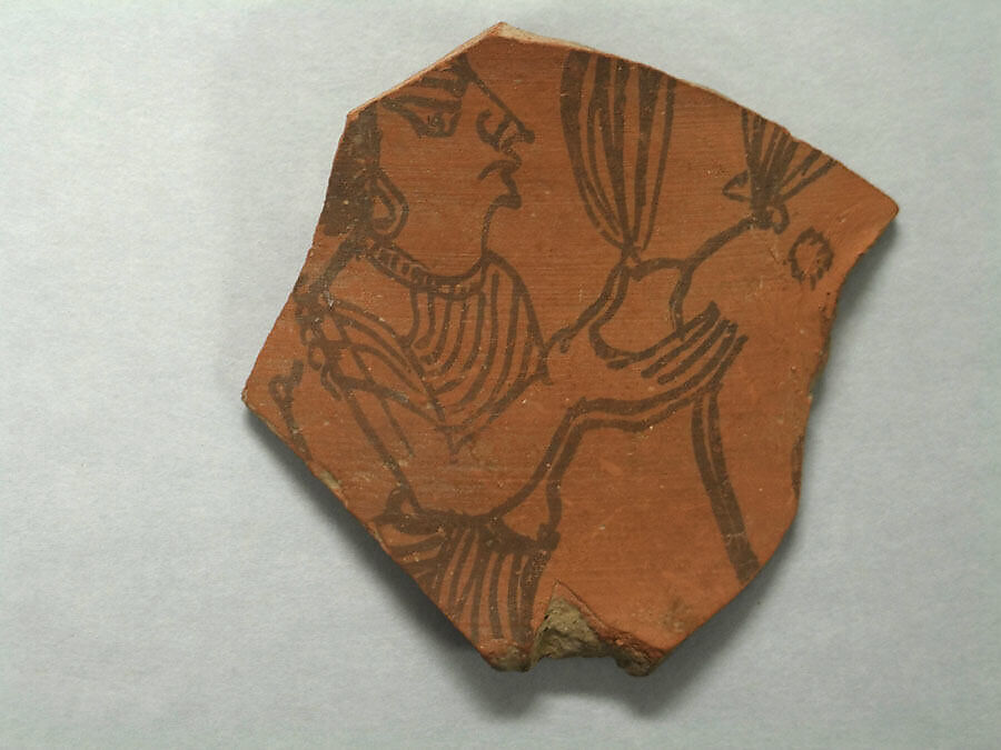 Shard:  Offerer with Flower, Painted terracotta, Pakistan 