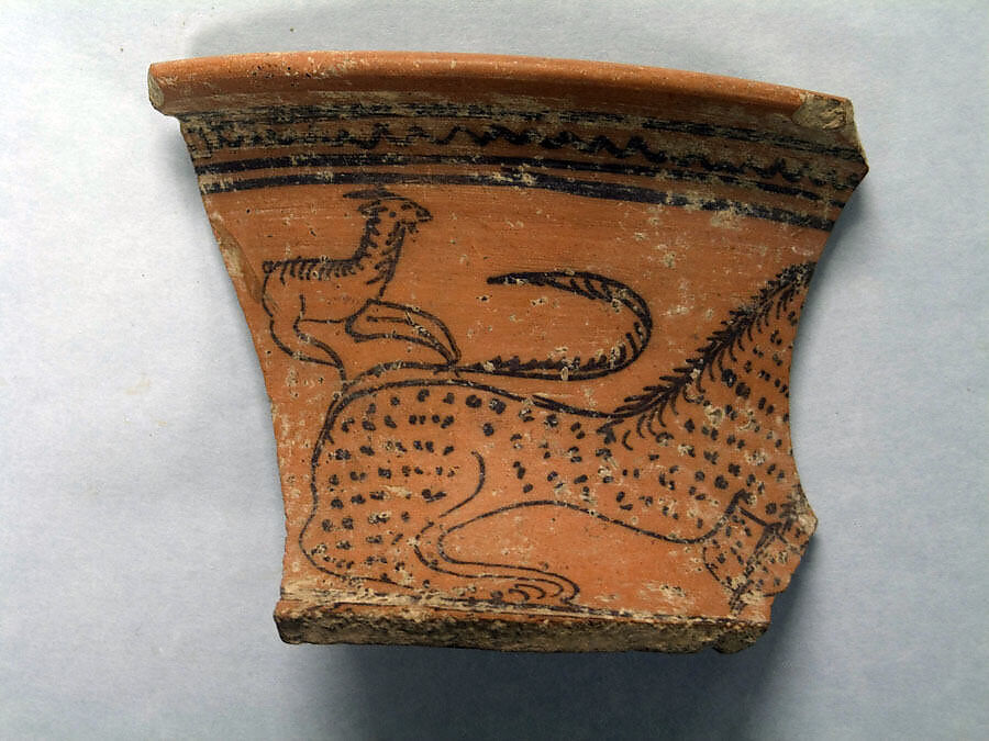 Shard:   Neck of Vessel with Carnivore, Painted terracotta, Pakistan 