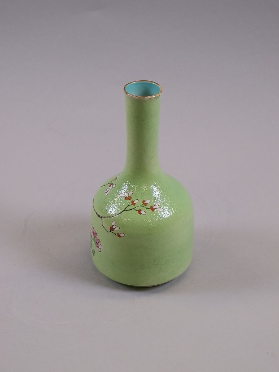 Vase with flowers, Porcelain painted in overglaze enamels, with engraved decoration (Jingdezhen ware), China