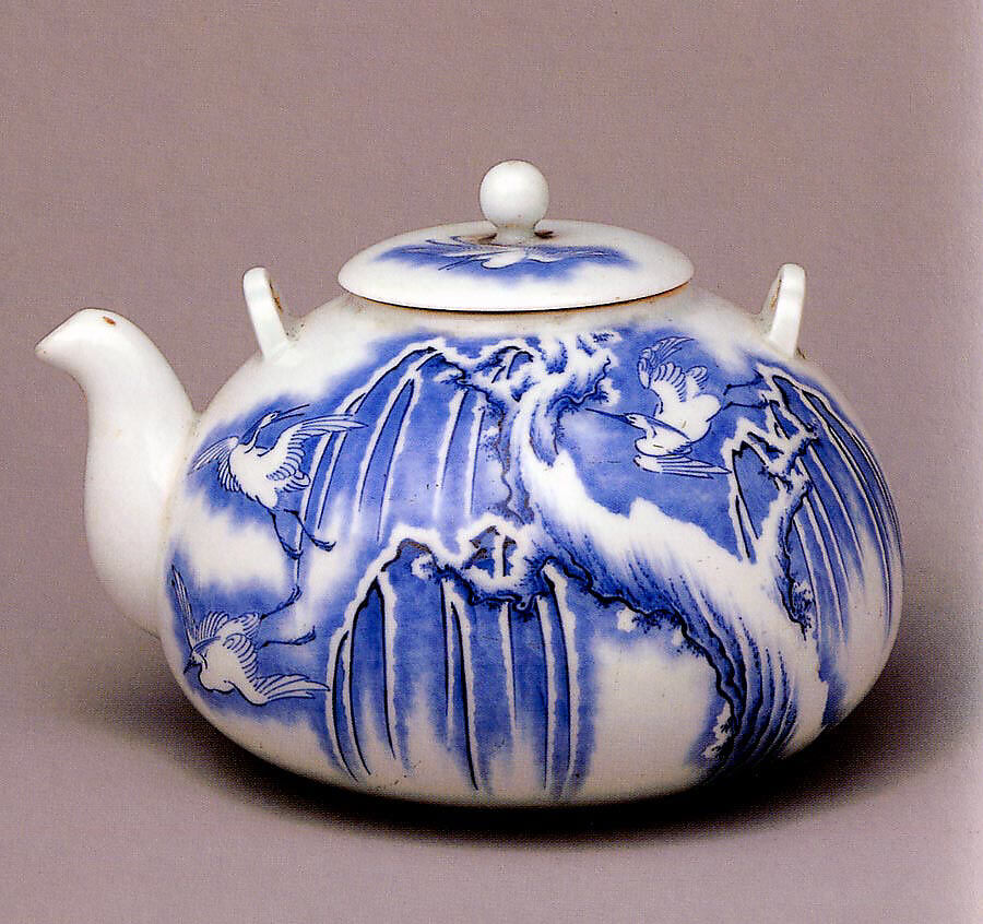 Teapot, White porcelain decorated with blue under the glaze (Hirado ware), Japan 