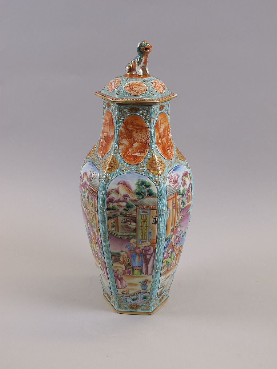 Covered jar with ladies in garden, Porcelain painted in overglaze polychrome enamels (Jingdezhen ware, enameled in Canton), China
