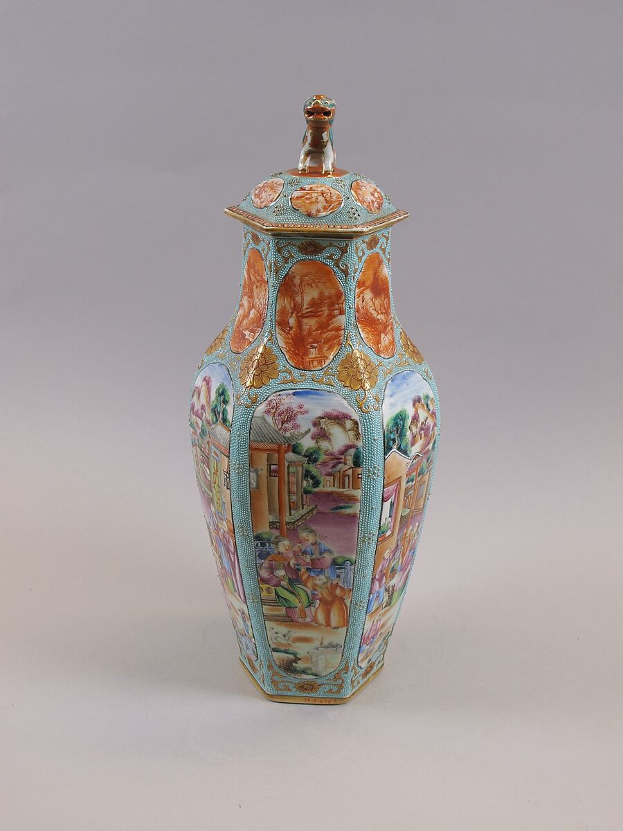 Covered jar with ladies in garden, Porcelain painted in overglaze polychrome enamels (Jingdezhen ware, enameled in Canton), China