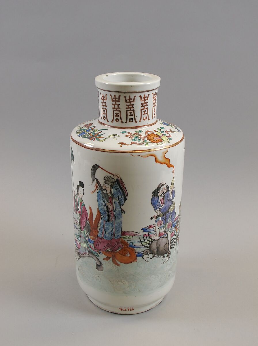 Vase, Porcelain painted in overglaze polychrome enamels, gilt and silver, China 