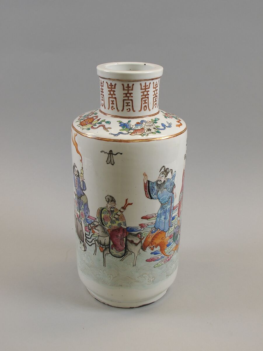 Vase with the Eight Immortals, Porcelain painted in overglaze polychrome enamels, gilt and silver (Jingdezhen ware), China