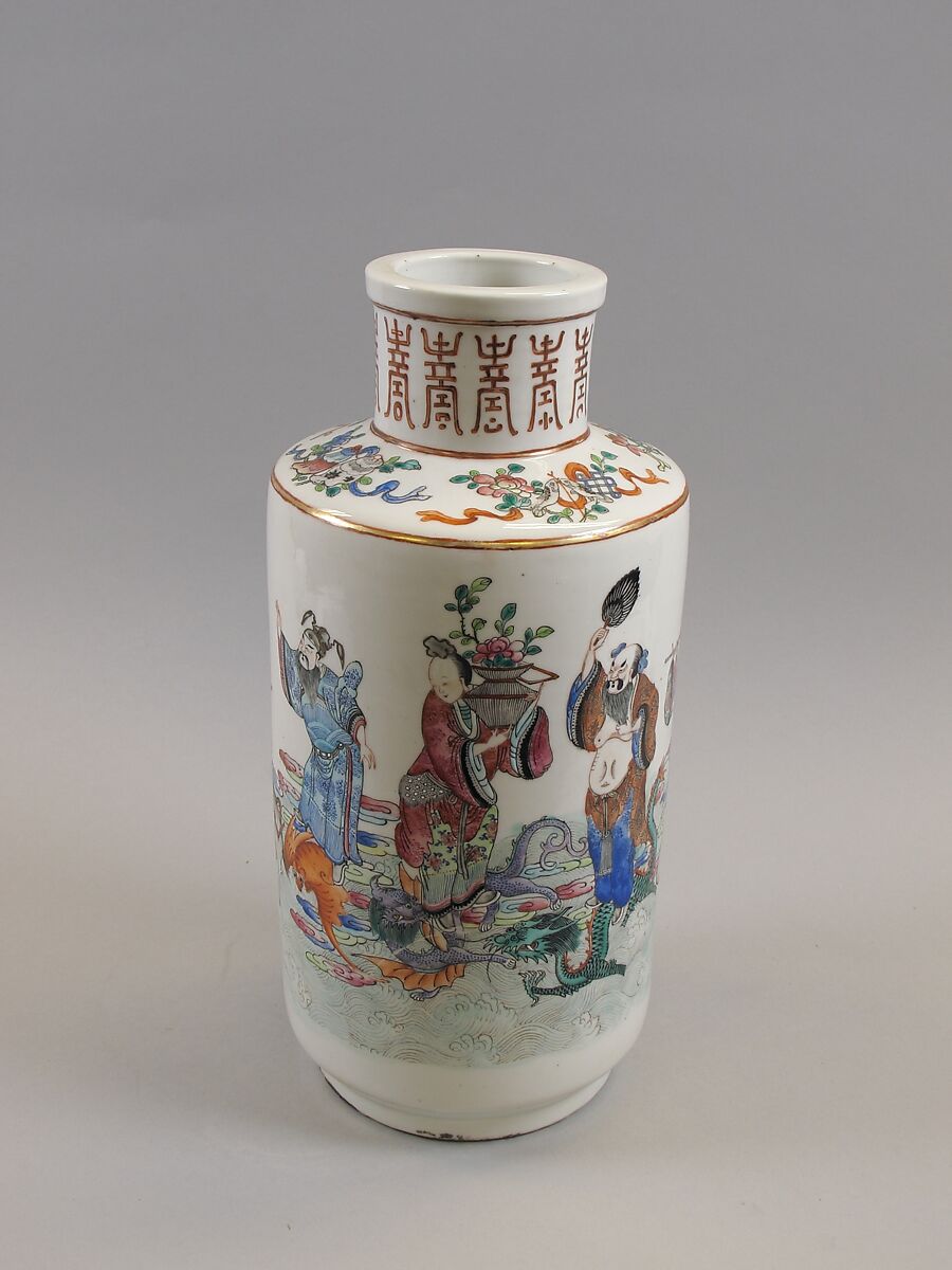 Vase with the Eight Immortals, Porcelain painted in overglaze polychrome enamels, gilt and silver (Jingdezhen ware), China
