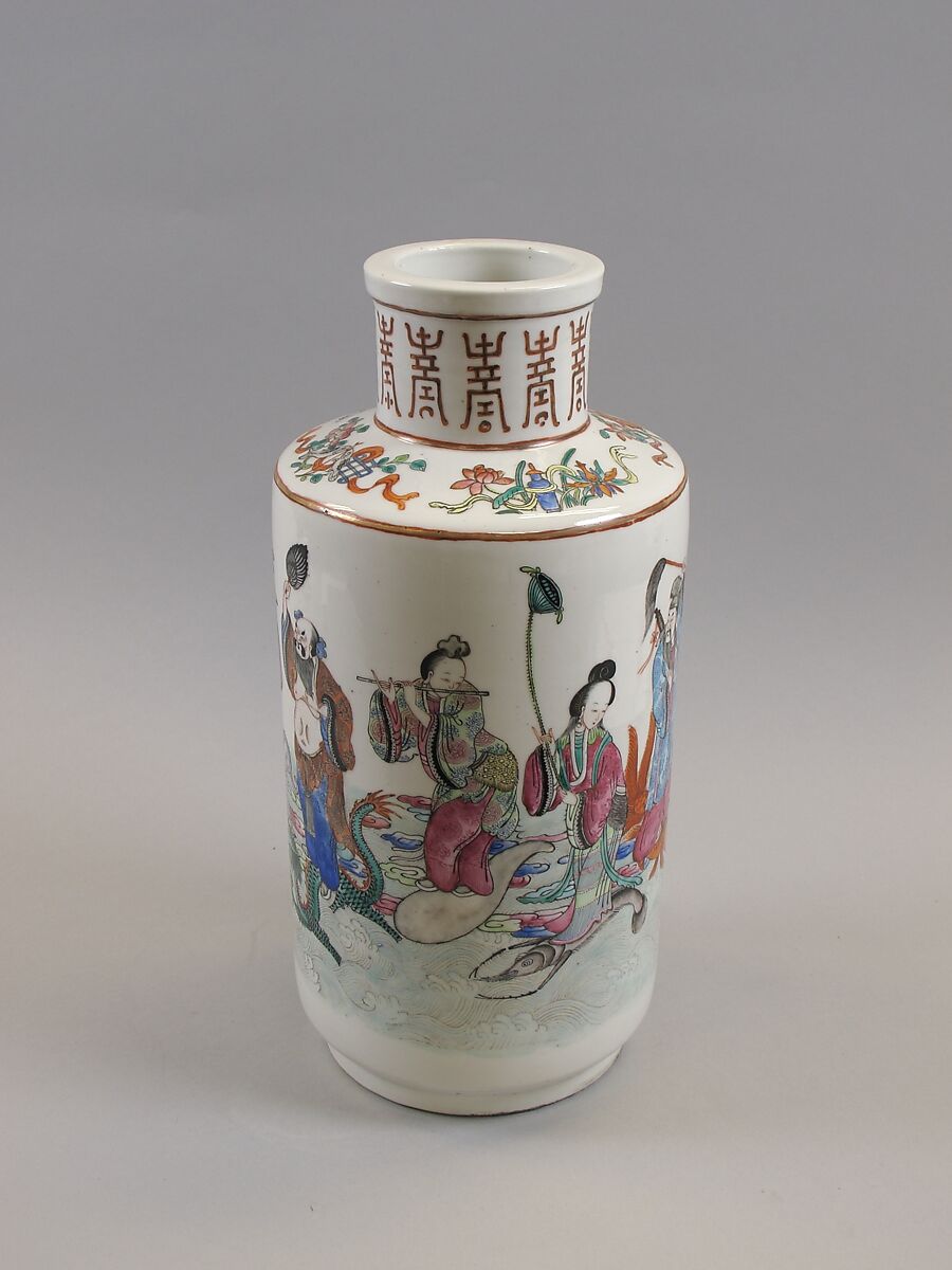 Vase with the Eight Immortals, Porcelain painted in overglaze polychrome enamels, gilt and silver (Jingdezhen ware), China