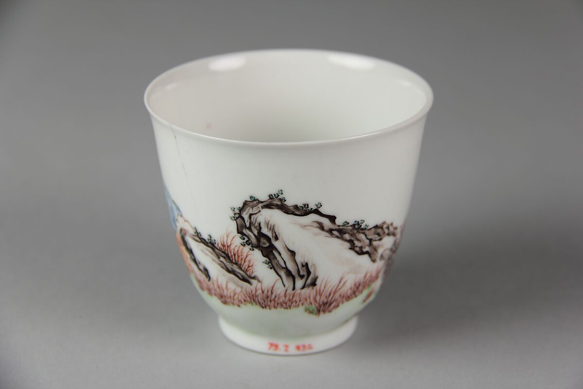 Cup with Su Wu and sheep, Porcelain painted in overglaze polychrome enamels  (Jingdezhen ware), China