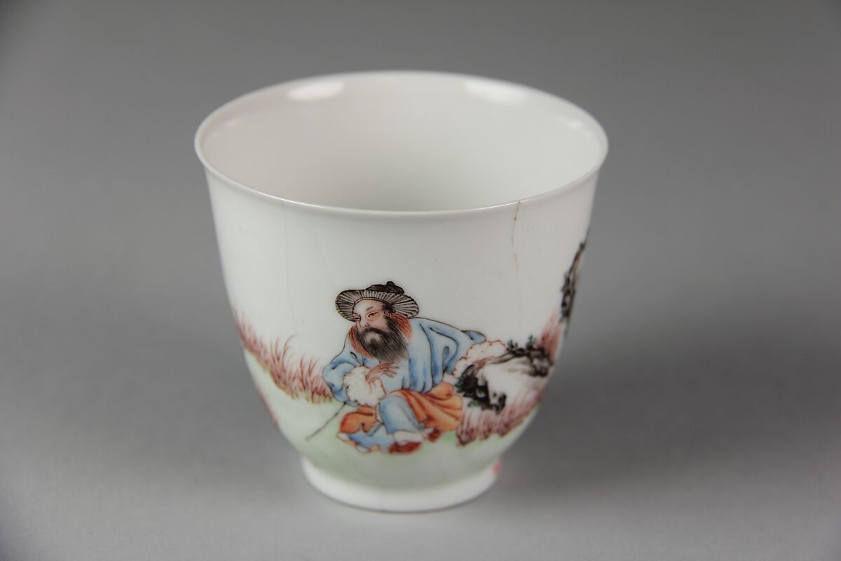 Cup with Su Wu and sheep, Porcelain painted in overglaze polychrome enamels  (Jingdezhen ware), China