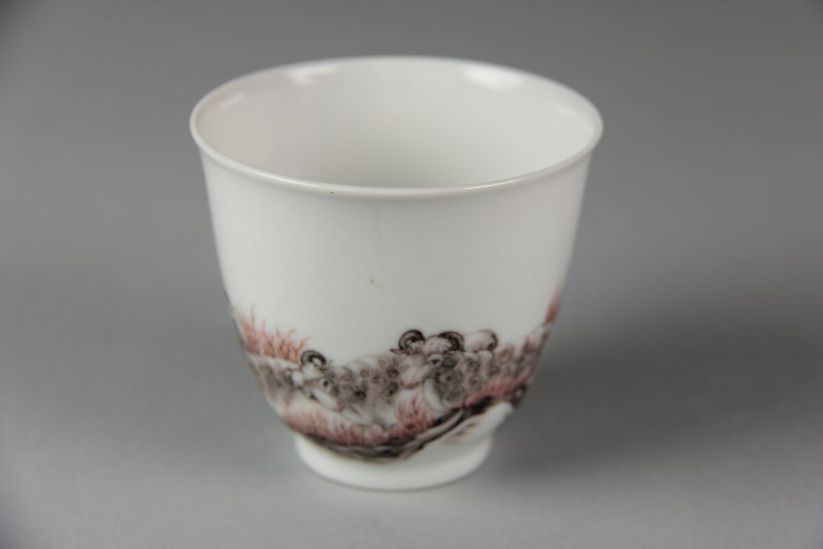 Cup with Su Wu and sheep, Porcelain painted in overglaze polychrome enamels  (Jingdezhen ware), China