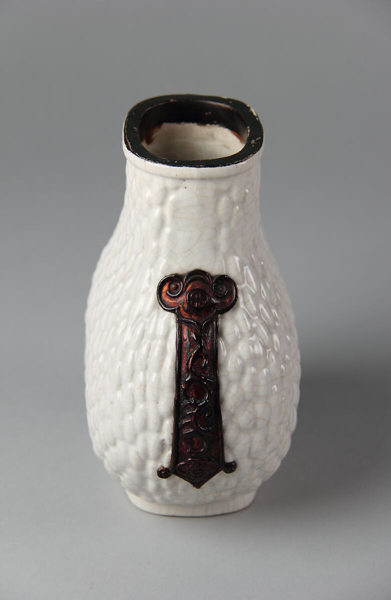 Vase, Porcelain with moulded basket design under crackled glaze, China