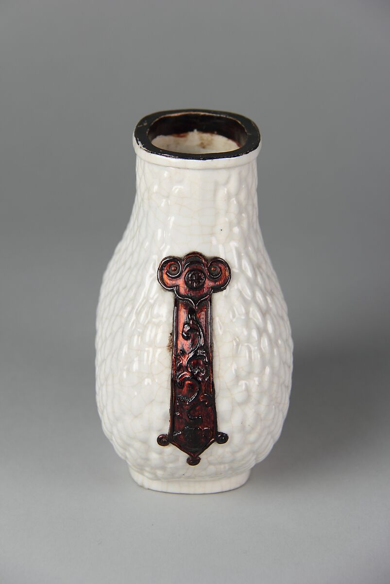 Vase, Porcelain with moulded basket design under crackled glaze, China