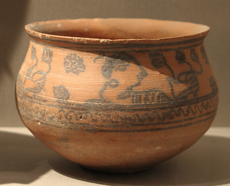 Bowl Decorated with a Procession of Women, Terracotta with ink, Pakistan (Bajaur Valley) 