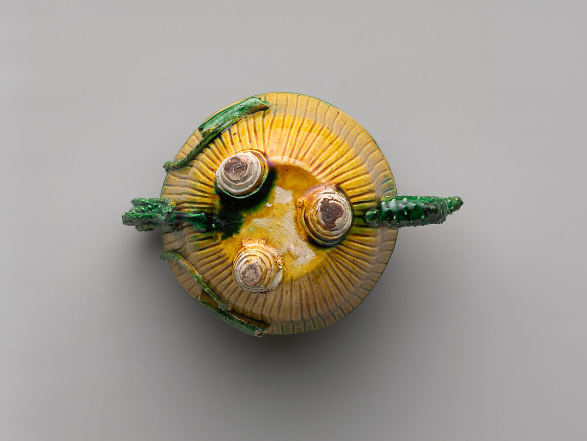 Teapot in Shape of a Lotus Plant, Porcelain with raised and applied decoration under colored glazes (Jingdezhen ware), China