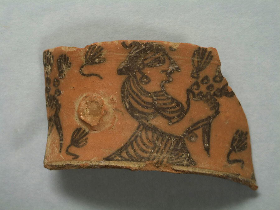 Shard:  Torso with Flower, Painted terracotta, Pakistan 