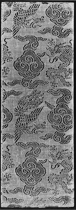 Sutra cover with dragons and phoenixes amid clouds, Plain weave in silk with supplementary weft patterning, China 