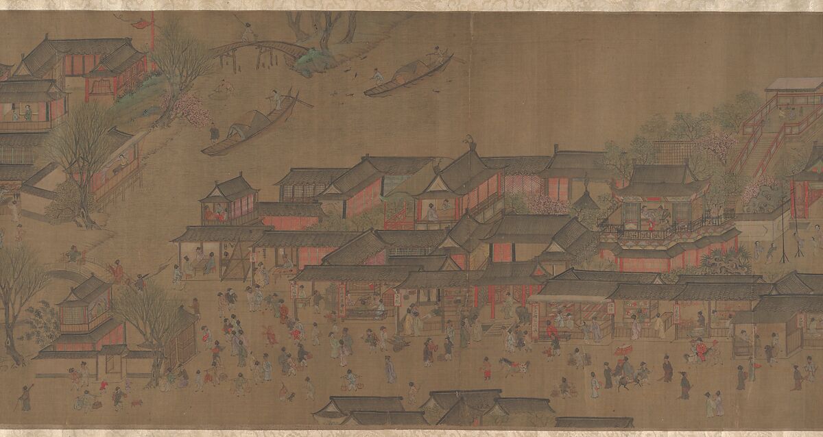 Going Upriver on the Qingming Festival, Unidentified artist Chinese, 18th century?, Handscroll; ink and color on silk, China