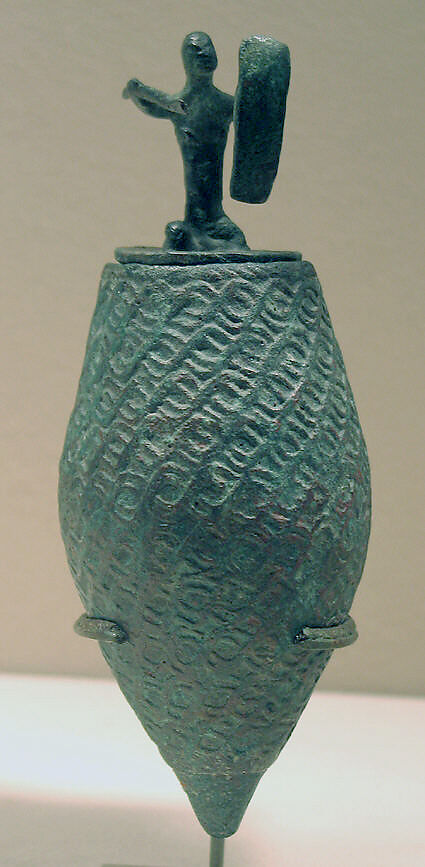 Lime Container Topped by a Warrior, Bronze, Indonesia (Java, Lumajang, Pasiran) 