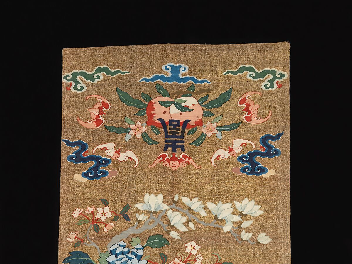 One of a Pair of Chair Strips with Auspicious Patterns, Silk and metal thread tapestry (kesi), China
