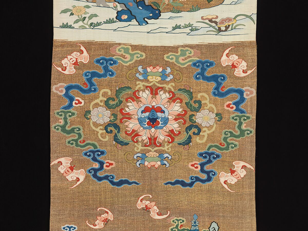 One of a Pair of Chair Strips with Auspicious Patterns, Silk and metal thread tapestry (kesi), China