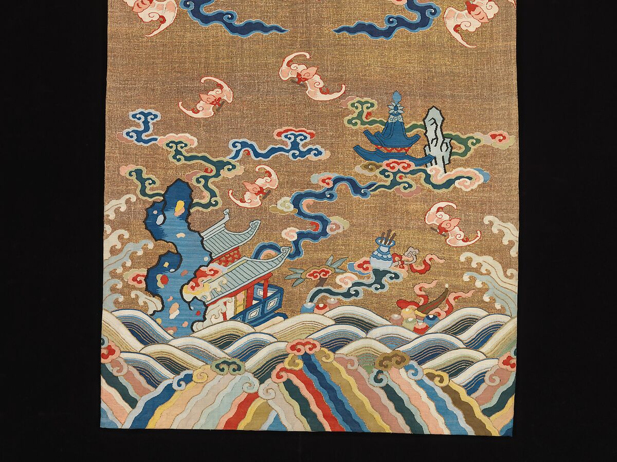 One of a Pair of Chair Strips with Auspicious Patterns, Silk and metal thread tapestry (kesi), China