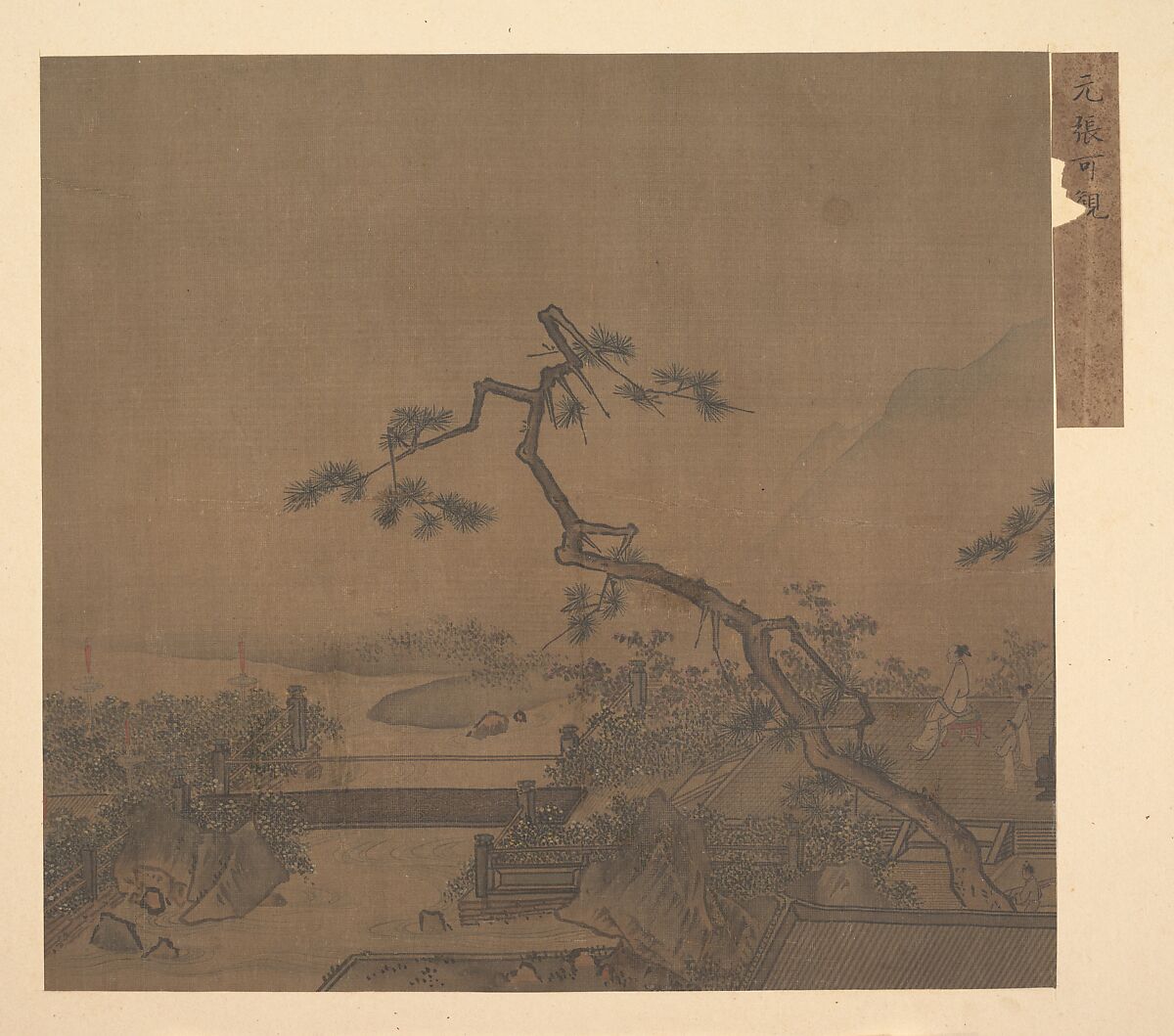 Moonlit terrace, Unidentified Artist, 17th century, Album leaf; ink and color on silk, China 