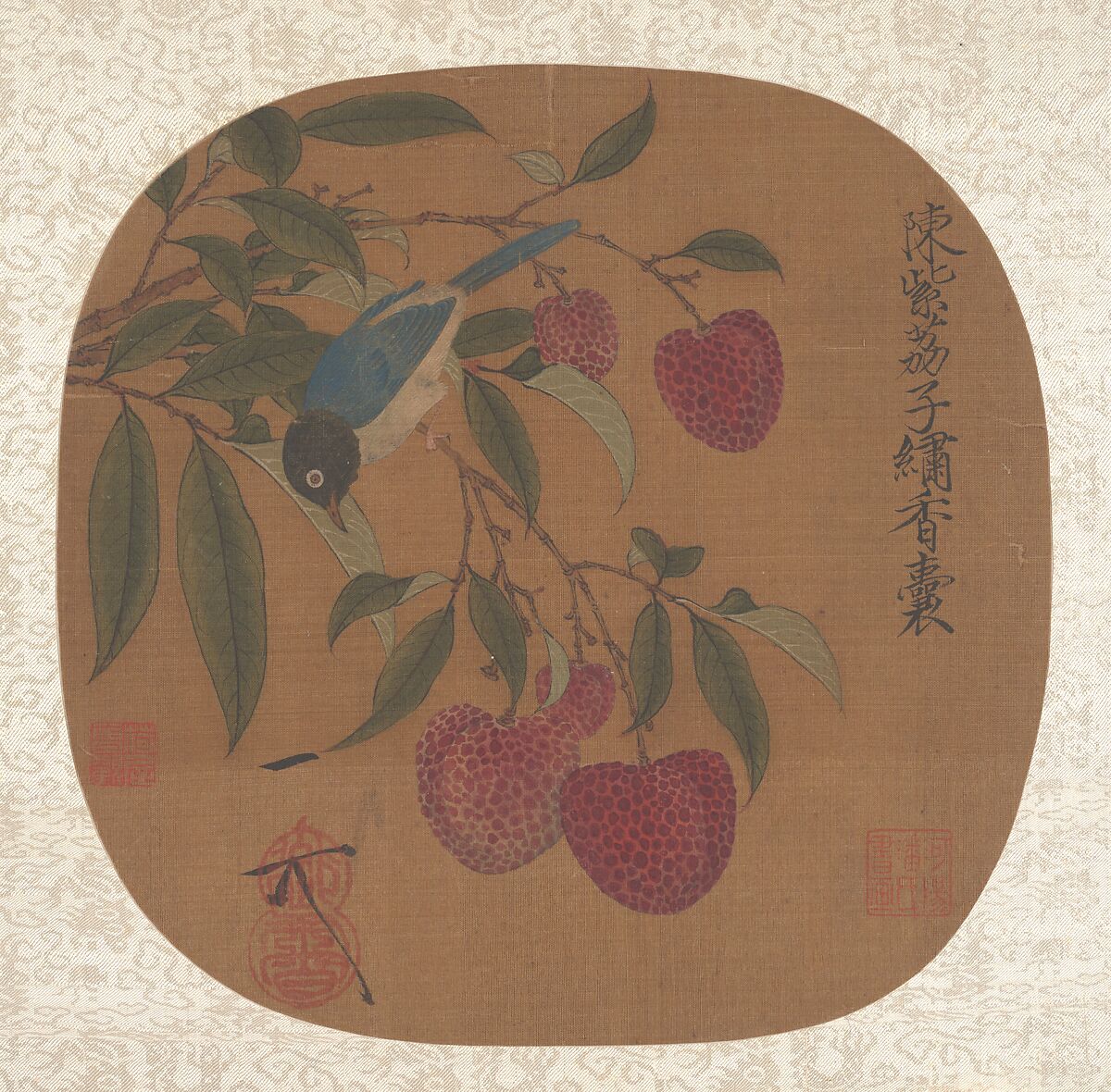 Bunch of Purple Lychees, Unidentified artist, Fan mounted as an album leaf; ink and color on silk, China 