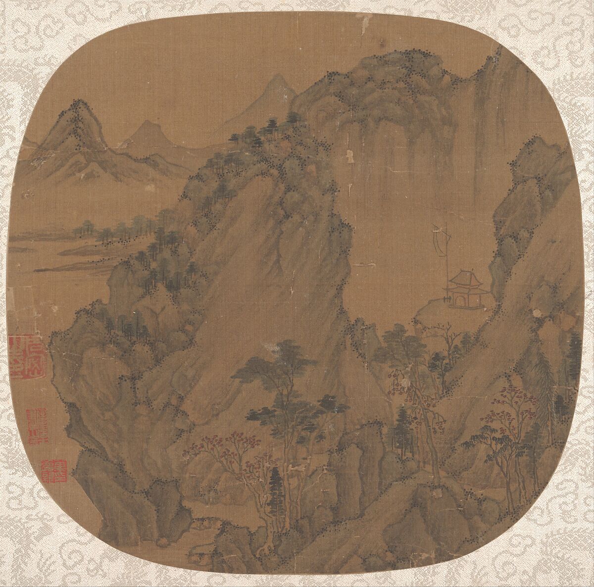 Autumnal Hills, Unidentified artist, Fan mounted as an album leaf; ink and color on silk, China 