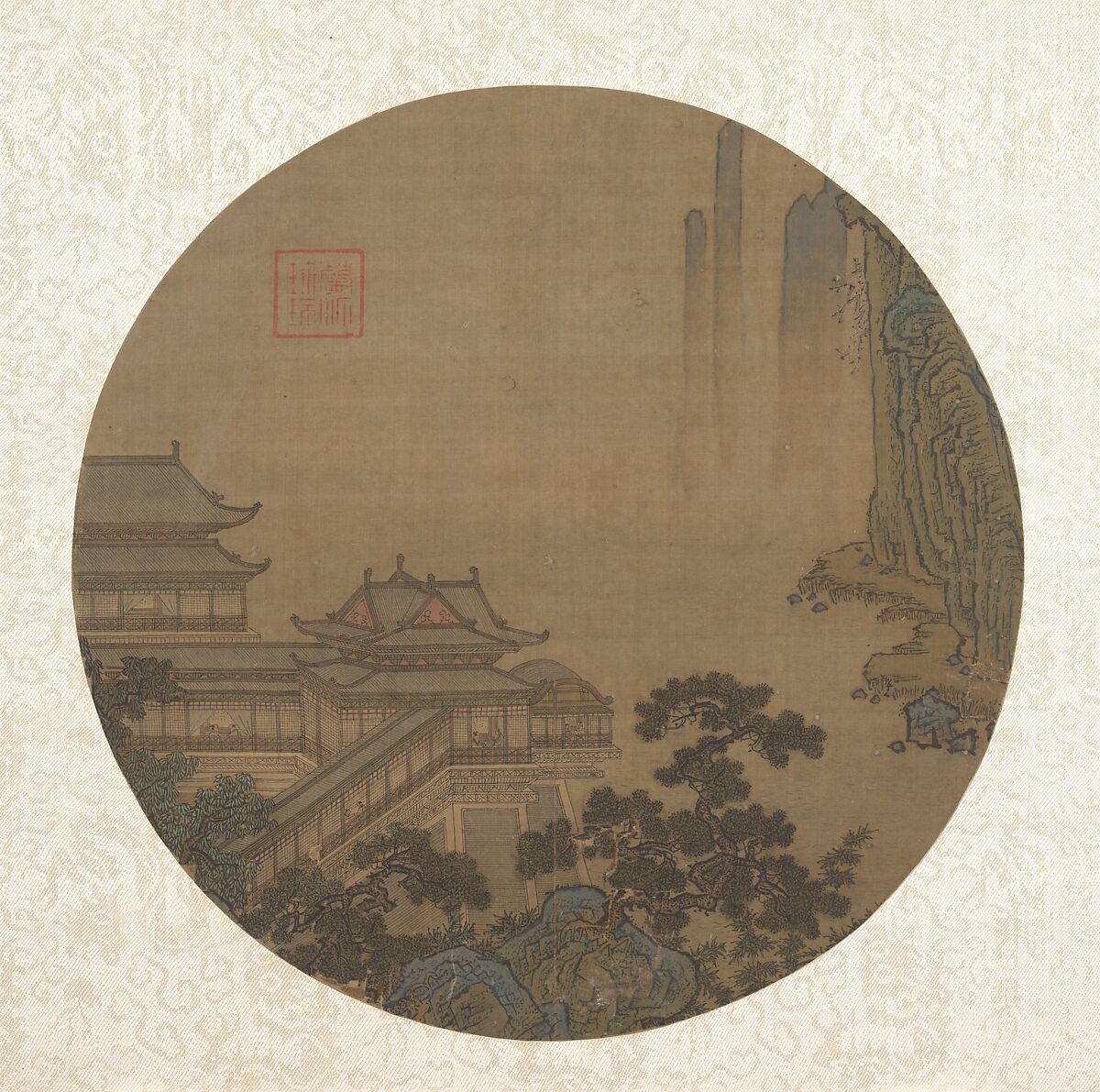 Palace, Unidentified artist, Fan mounted as an album leaf; ink and color on silk, China 