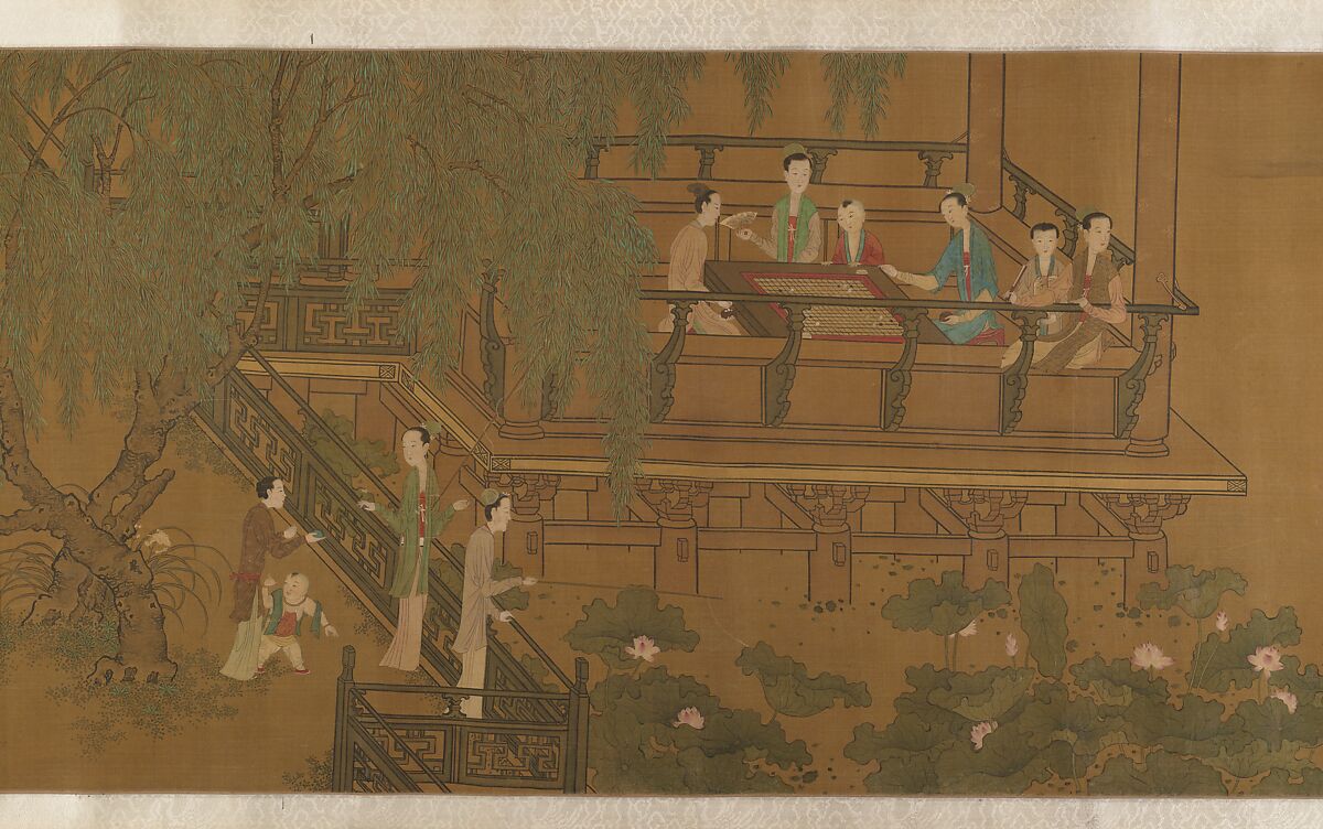 Women and children in a garden, Unidentified artist  , 16th or 17th century, Handscroll; ink and color on silk, China