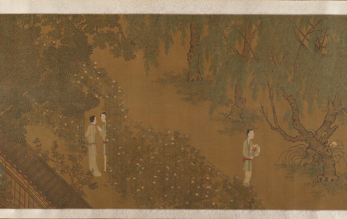 Women and children in a garden, Unidentified artist  , 16th or 17th century, Handscroll; ink and color on silk, China
