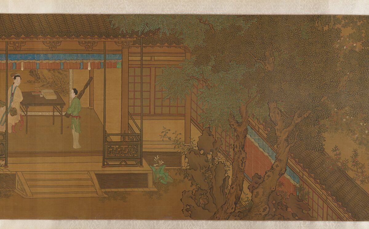 Women and children in a garden, Unidentified artist  , 16th or 17th century, Handscroll; ink and color on silk, China