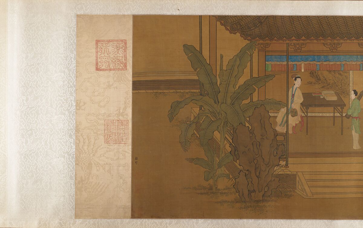 Women and children in a garden, Unidentified artist  , 16th or 17th century, Handscroll; ink and color on silk, China