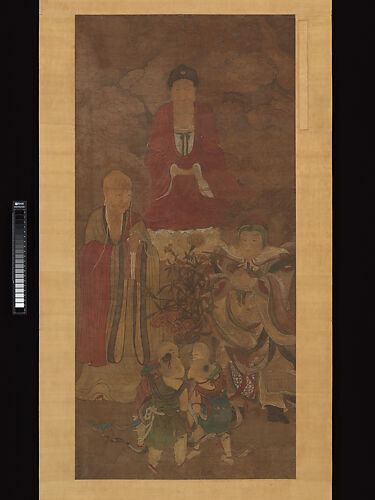 Shakyamuni with luohan, heavenly king, and boys