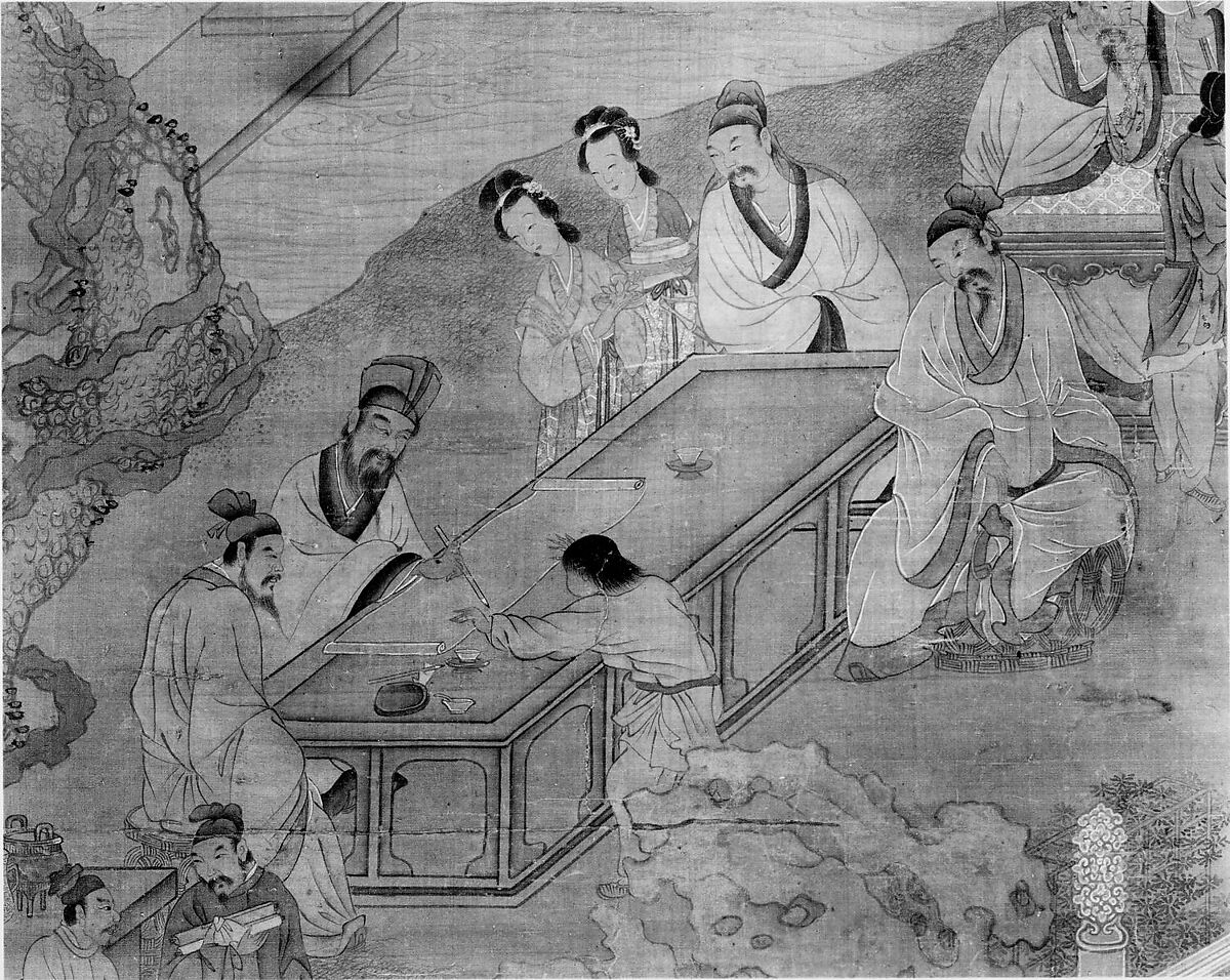 Gathering of Scholars at the Western Garden, Unidentified artist, Hanging scroll; ink and color on silk, China
