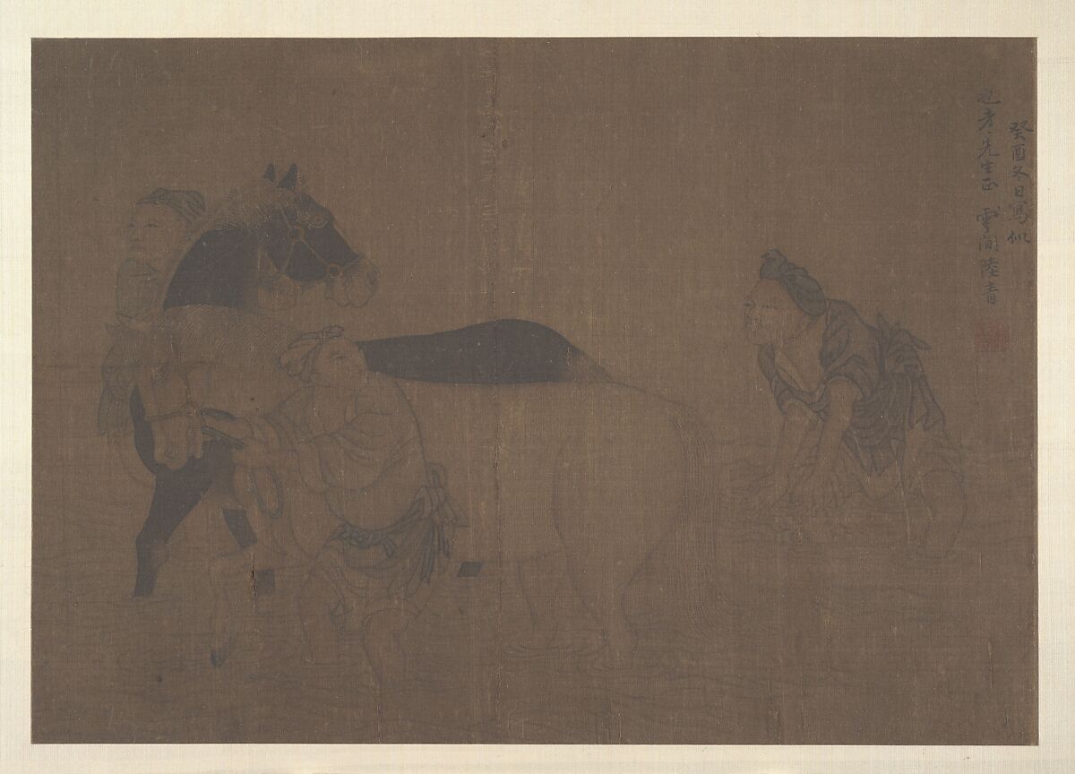 Washing a Horse, Unidentified artist, Album leaf; ink on silk, China 