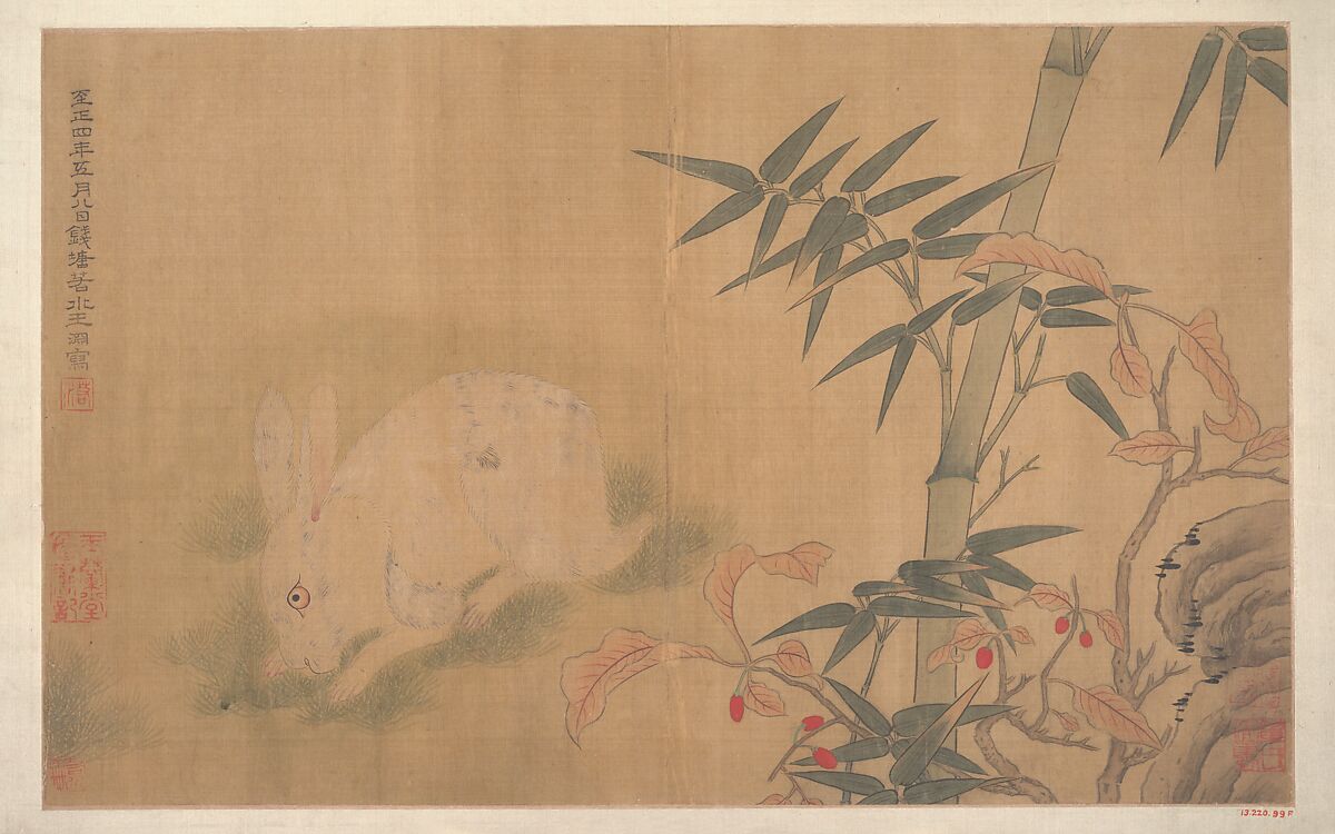Rabbit, Unidentified artist, Album leaf; ink and color on silk, China 
